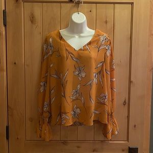 A New Day Floral Mustard Blouse Ruffle Sleeves